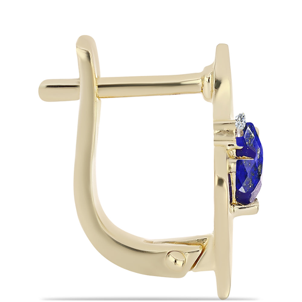 Pozlacené Stříbro 925/1000 - Náušnice s Lapisem Lazuli a Bílým Topazem - Karátové číslo: 0.5. přibližná hmotnost: 3.03 gramů 2 