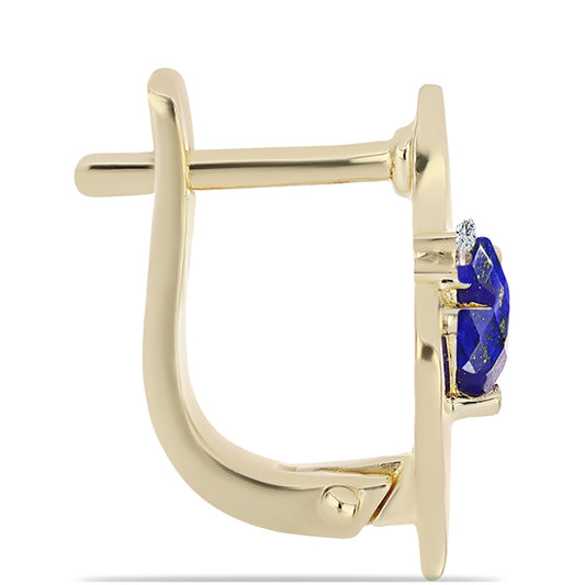 Pozlacené Stříbro 925/1000 - Náušnice s Lapisem Lazuli a Bílým Topazem - Karátové číslo: 0.5. přibližná hmotnost: 3.03 gramů