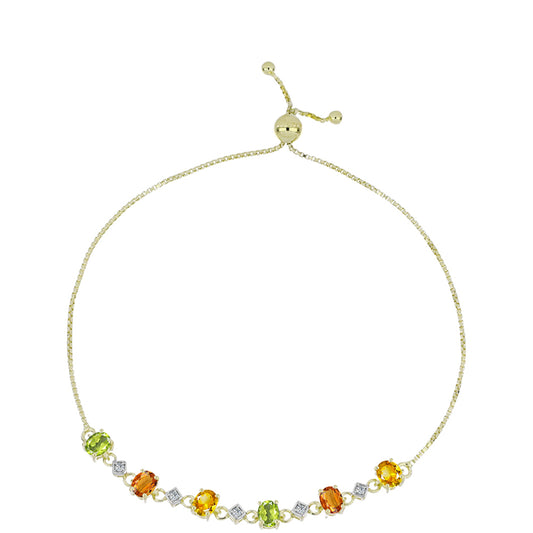 Pozlacené Stříbro 925/1000 - Náramek s Duhovým Safírem a Bílým Topazem - Karátové číslo: 3.02. přibližná hmotnost: 4.62 gramů