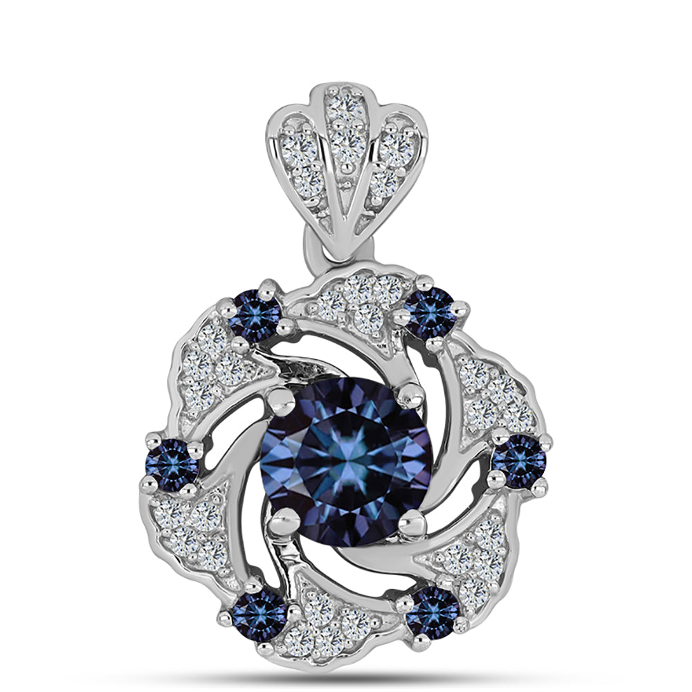 Stříbro 925/1000 Přívěsek s "Císařský Fialový" Moissanitem a Bílým Topazem - Karátové číslo: 1.39. přibližná hmotnost: 2.35 gramů