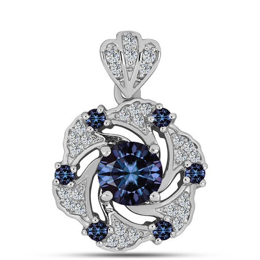 Stříbro 925/1000 Přívěsek s "Císařský Fialový" Moissanitem a Bílým Topazem - Karátové číslo: 1.39. přibližná hmotnost: 2.35 gramů