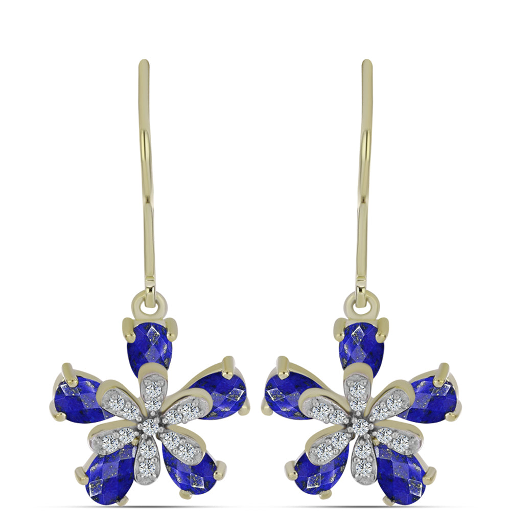 Pozlacené stříbro 925/1000 Náušnice s Lapisem Lazuli a Bílým Topazem - Karátové číslo: 2.39. přibližná hmotnost: 3.68 gramů 1 