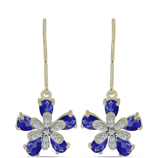 Pozlacené stříbro 925/1000 Náušnice s Lapisem Lazuli a Bílým Topazem - Karátové číslo: 2.39. přibližná hmotnost: 3.68 gramů