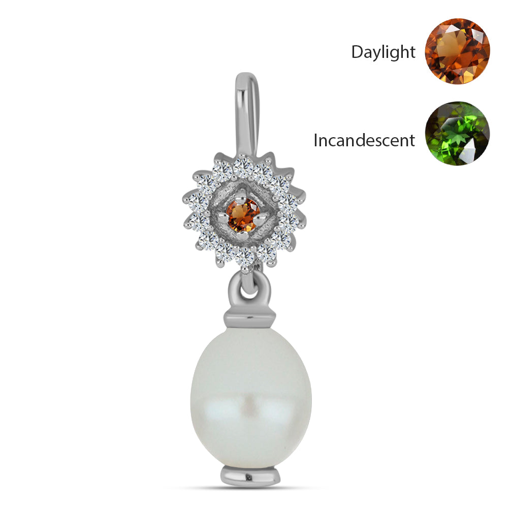 Stříbro 925/1000 - Přívěsek s Certifikovaný Anatolským zultanitem pěstovaný v laboratoři a Bílou Sladkovodní Perlou - Karátové číslo: 3.03. přibližná hmotnost: 1.4 gramů 1 