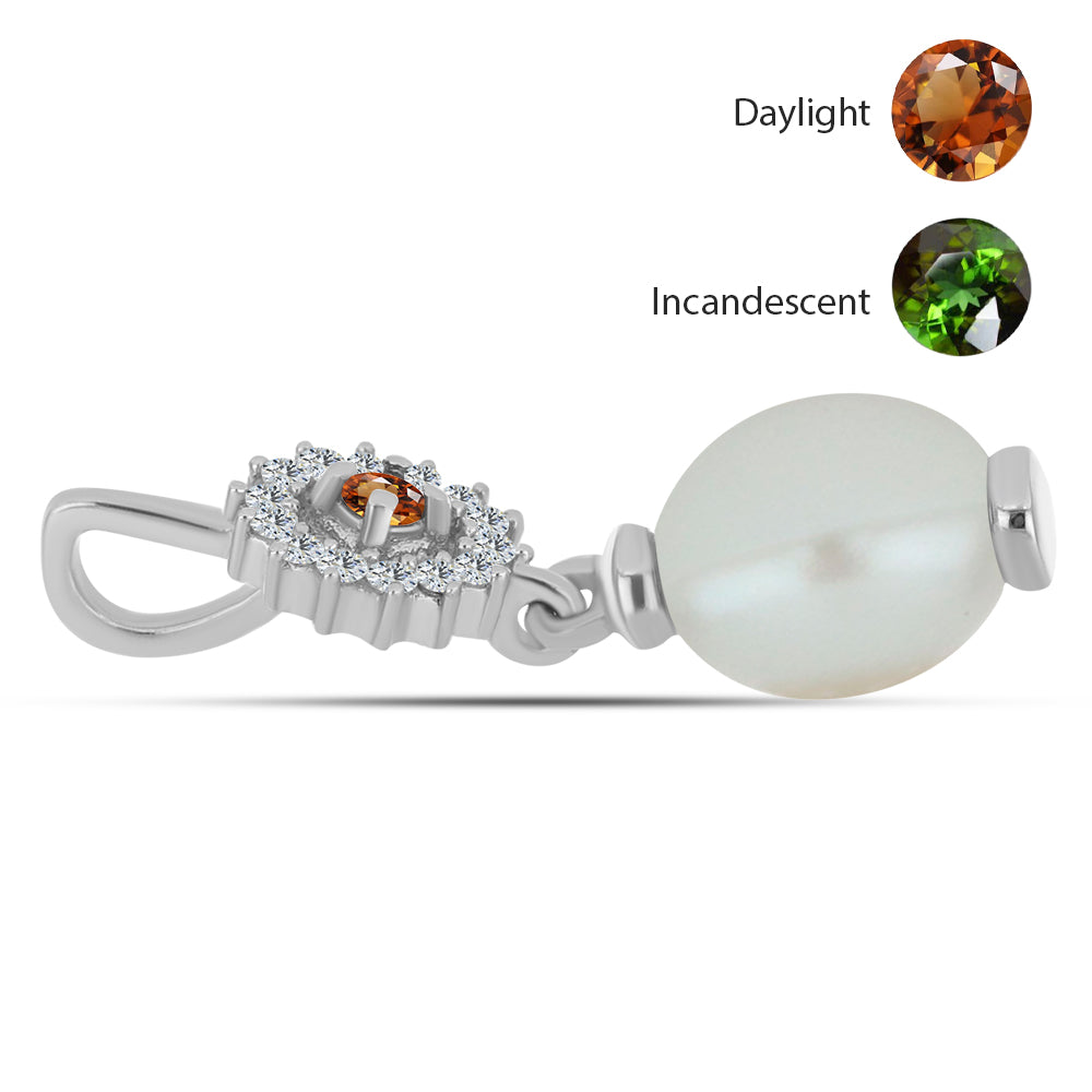Stříbro 925/1000 - Přívěsek s Certifikovaný Anatolským zultanitem pěstovaný v laboratoři a Bílou Sladkovodní Perlou - Karátové číslo: 3.03. přibližná hmotnost: 1.4 gramů 2 