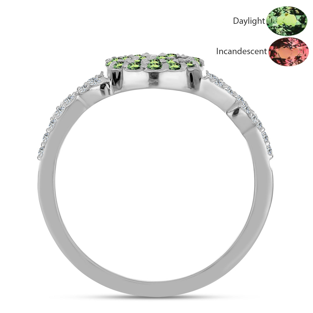 Stříbro 925/1000 - Prsten s Přírodním Alexandritem a Bílým Topazem - Karátové číslo: 0.63. přibližná hmotnost: 2.94 gramů 2 