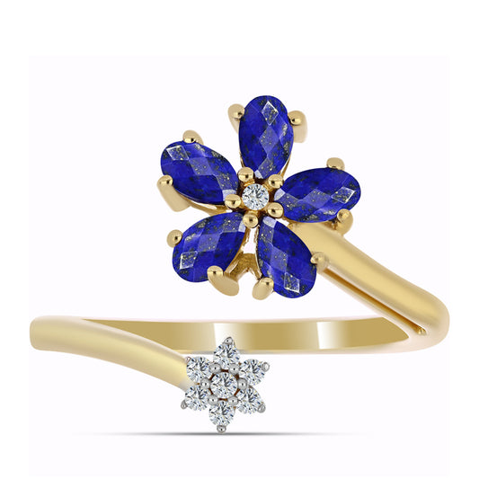 Pozlacené stříbro 925/1000 Prsten s Lapisem Lazuli a Bílým Topazem - Karátové číslo: 1.27. přibližná hmotnost: 4 gramů