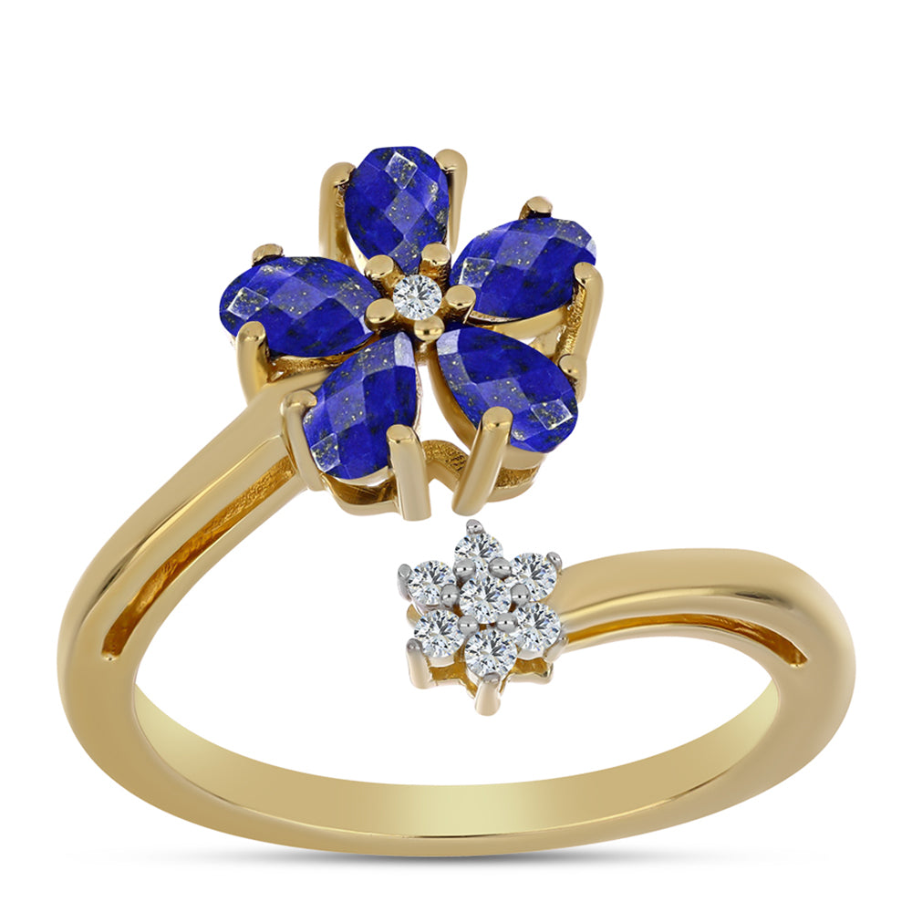 Pozlacené stříbro 925/1000 Prsten s Lapisem Lazuli a Bílým Topazem - Karátové číslo: 1.27. přibližná hmotnost: 4 gramů 3 