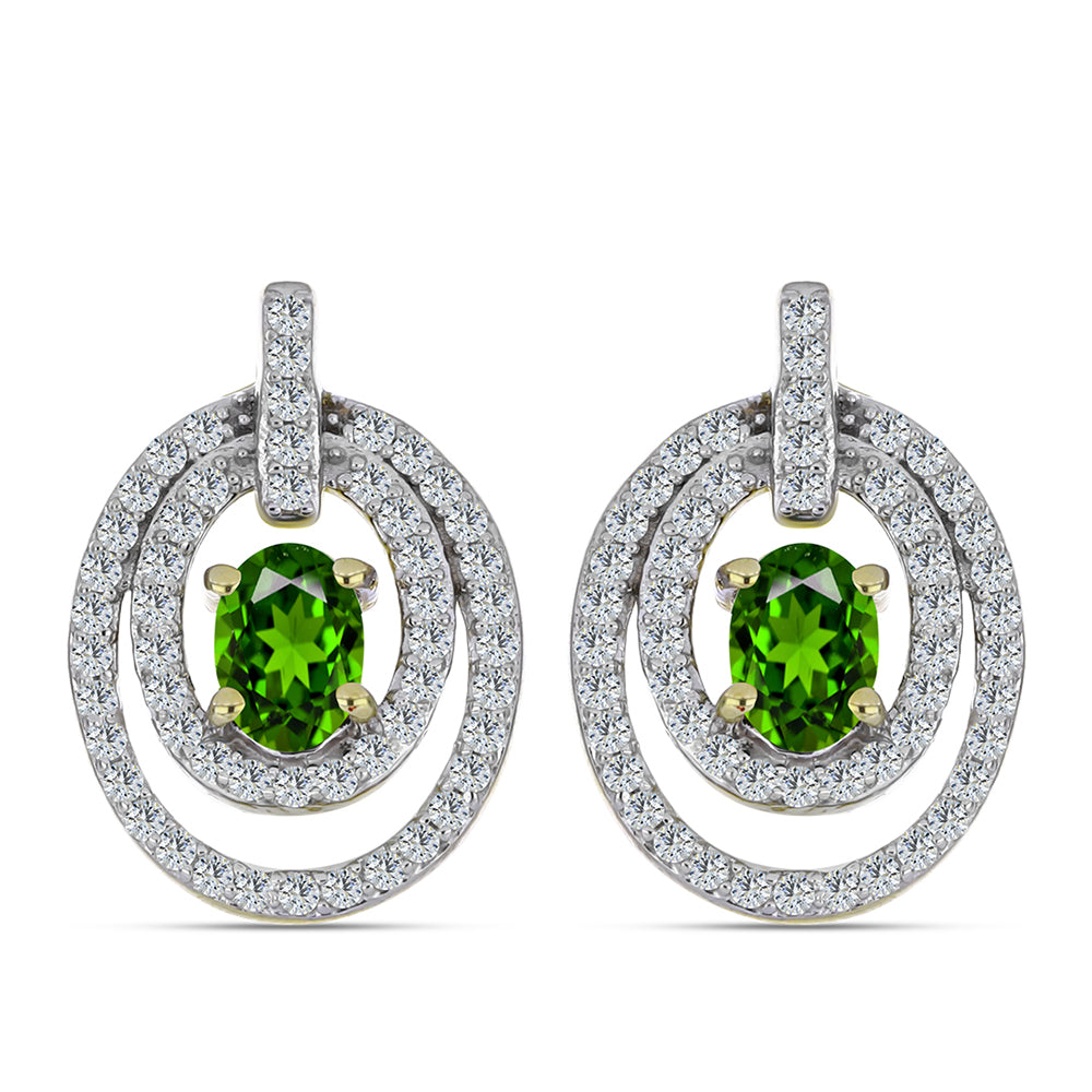 Pozlacené Stříbro 925/1000 - Náušnice s Duhovým Safírem a Bílým Topazem - Karátové číslo: 1.82. přibližná hmotnost: 4.51 gramů 1 