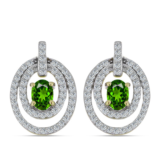 Pozlacené Stříbrné Náušnice s Duhovým Safírem a Bílým Topazem