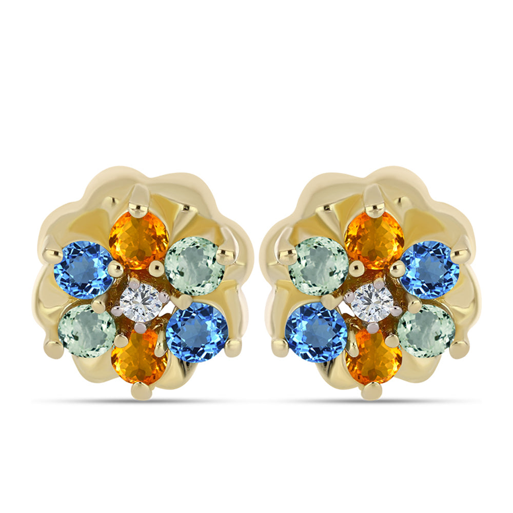 Pozlacené Stříbro 925/1000 - Náušnice s Duhovým Safírem a Bílým Topazem - Karátové číslo: 0.62. přibližná hmotnost: 2.03 gramů