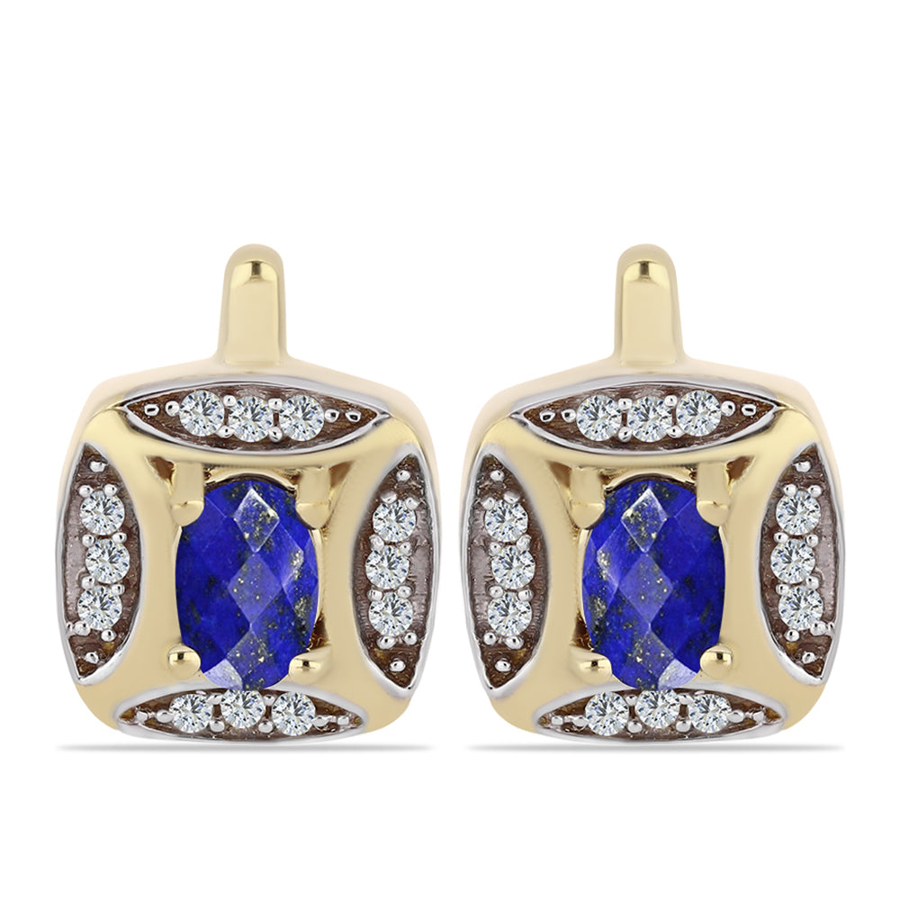 Pozlacené Stříbro 925/1000 - Náušnice s Lapisem Lazuli a Bílým Topazem - Karátové číslo: 1.11. přibližná hmotnost: 4.86 gramů
