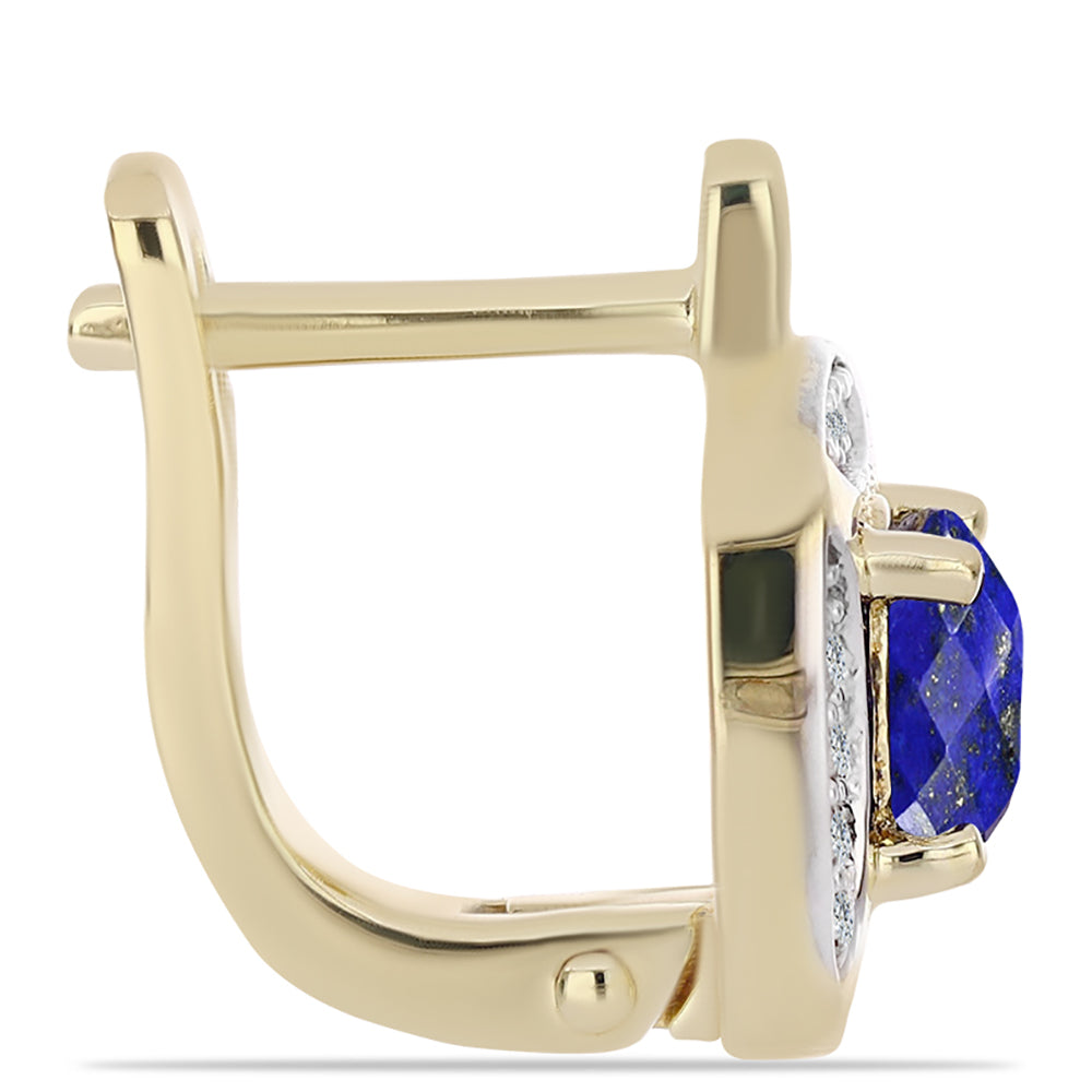 Pozlacené Stříbro 925/1000 - Náušnice s Lapisem Lazuli a Bílým Topazem - Karátové číslo: 1.11. přibližná hmotnost: 4.86 gramů