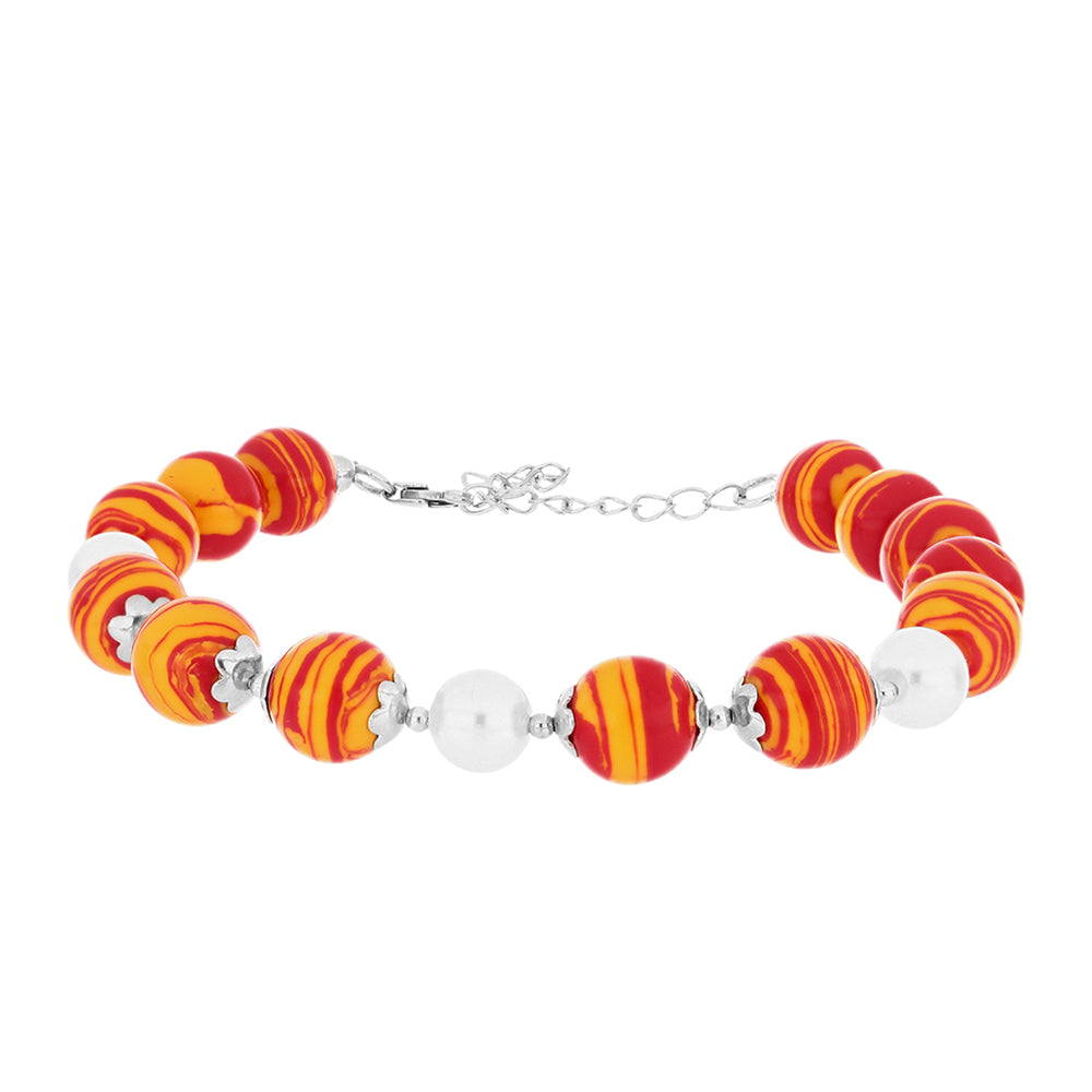 Stříbro 925/1000 - Náramek s jaspisem (Lví tlapa) a Bílou Sladkovodní Perlou - Karátové číslo: 86.85. přibližná hmotnost: 19.5 gramů