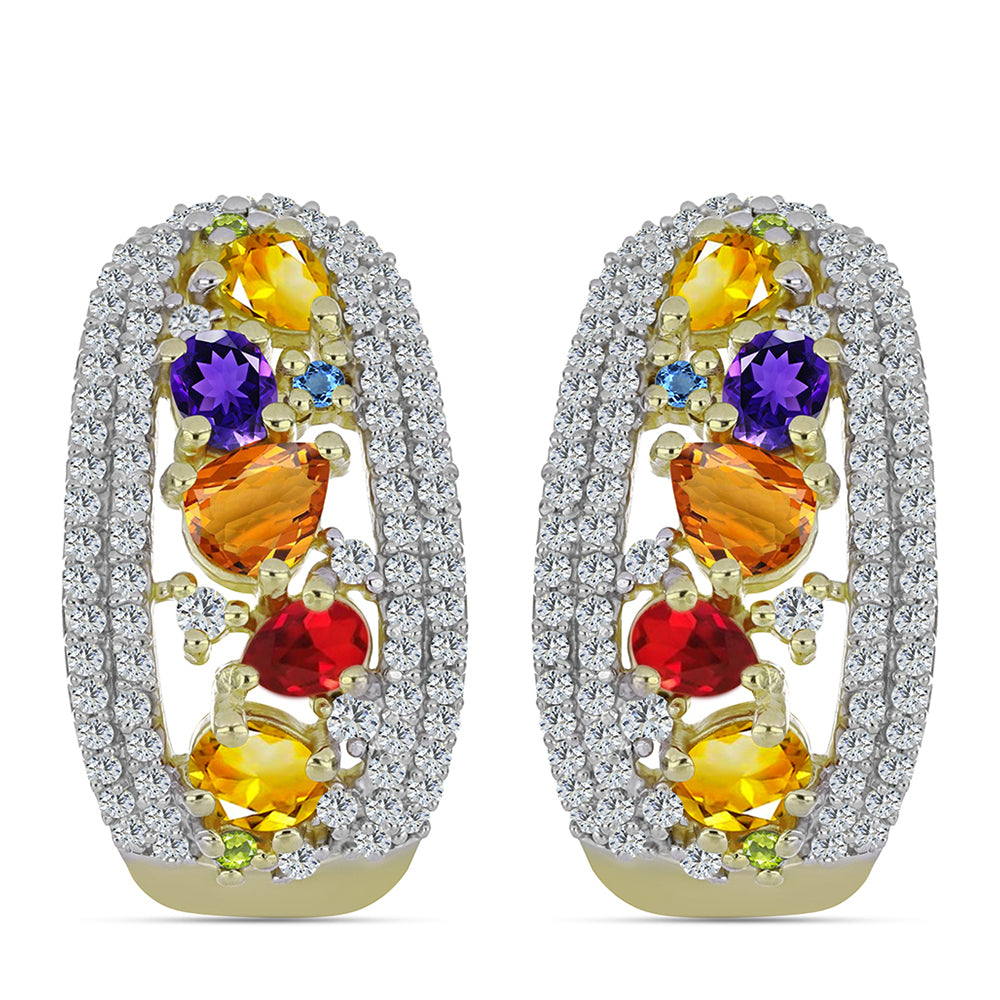 Pozlacené stříbro 925/1000 Náušnice s Duhovým Safírem a Bílým Topazem - Karátové číslo: 3.74. přibližná hmotnost: 9.46 gramů 1 