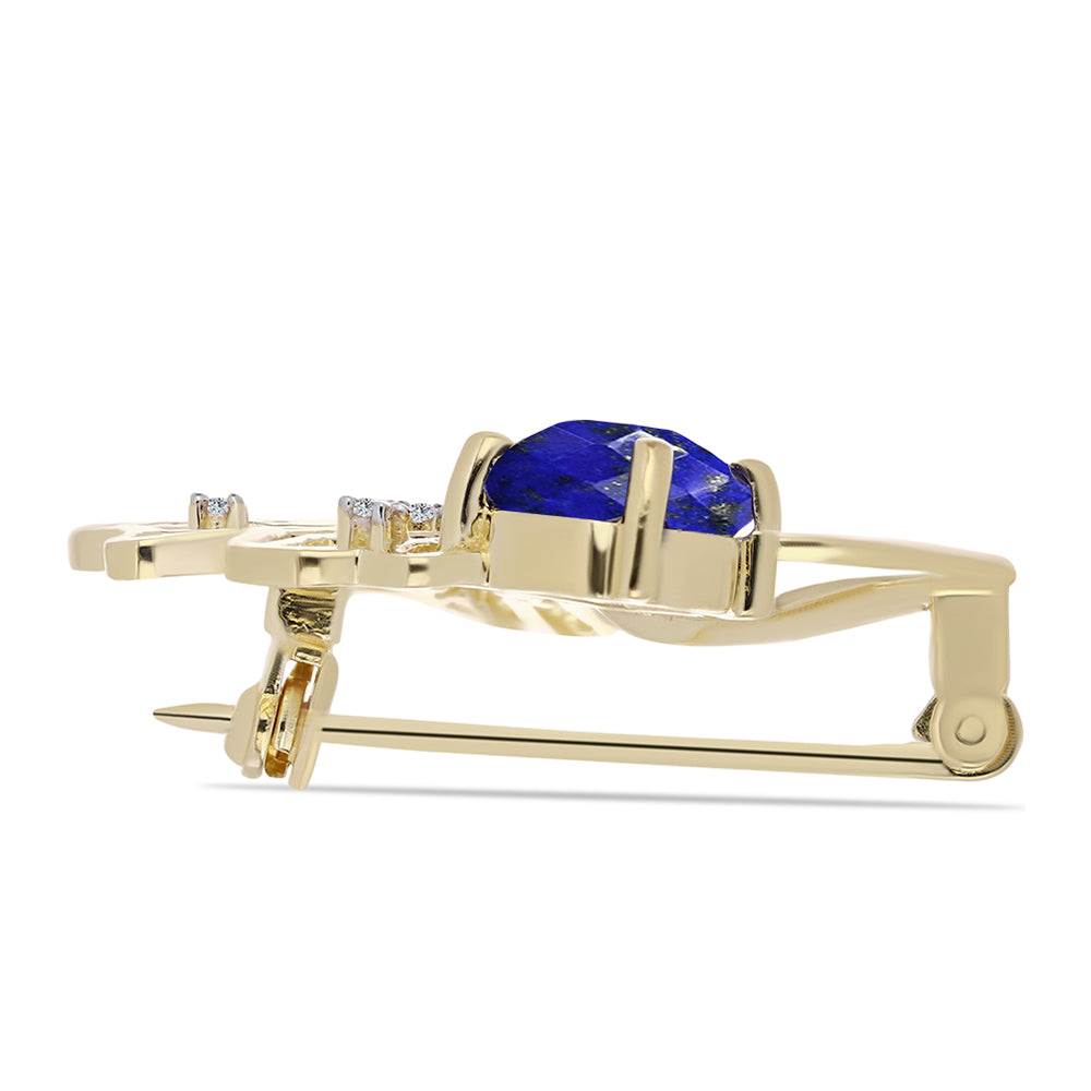 Pozlacené stříbro 925/1000 Brož s Lapisem Lazuli a Bílým Topazem - Karátové číslo: 2.21. přibližná hmotnost: 3.95 gramů 2 