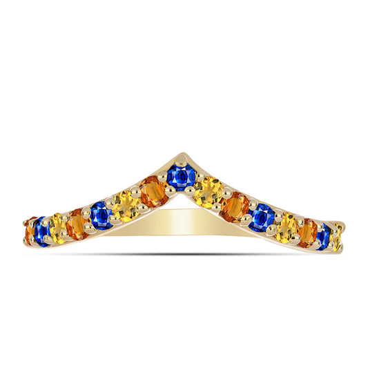 Pozlacené Stříbro 925/1000 - Prsten s Duhovým Safírem - Karátové číslo: 0.76. přibližná hmotnost: 2.1 gramů