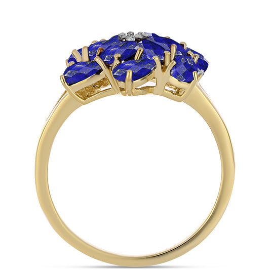 Pozlacené stříbro 925/1000 Prsten s Lapisem Lazuli a Bílým Topazem - Karátové číslo: 2.69. přibližná hmotnost: 3.79 gramů