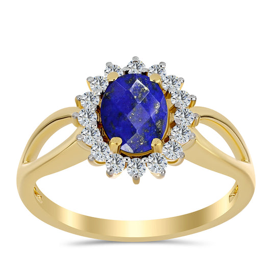 Pozlacené Stříbro 925/1000 - Prsten s Lapisem Lazuli a Bílým Topazem - Karátové číslo: 1.63. přibližná hmotnost: 3.09 gramů