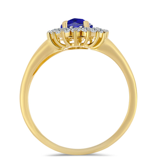 Pozlacené Stříbro 925/1000 - Prsten s Lapisem Lazuli a Bílým Topazem - Karátové číslo: 1.63. přibližná hmotnost: 3.09 gramů