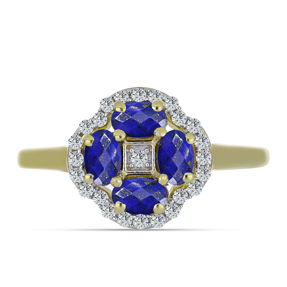 Pozlacené stříbro 925/1000 Prsten s Lapisem Lazuli a Bílým Topazem - Karátové číslo: 1.24. přibližná hmotnost: 3.06 gramů 1 