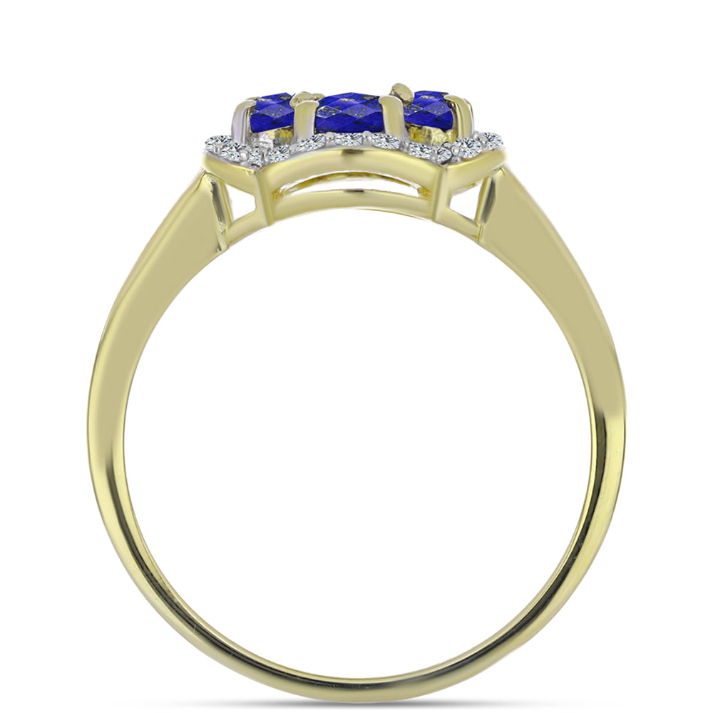 Pozlacené stříbro 925/1000 Prsten s Lapisem Lazuli a Bílým Topazem - Karátové číslo: 1.24. přibližná hmotnost: 3.06 gramů