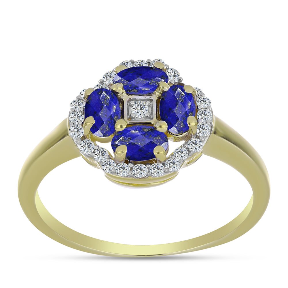 Pozlacené stříbro 925/1000 Prsten s Lapisem Lazuli a Bílým Topazem - Karátové číslo: 1.24. přibližná hmotnost: 3.06 gramů 3 