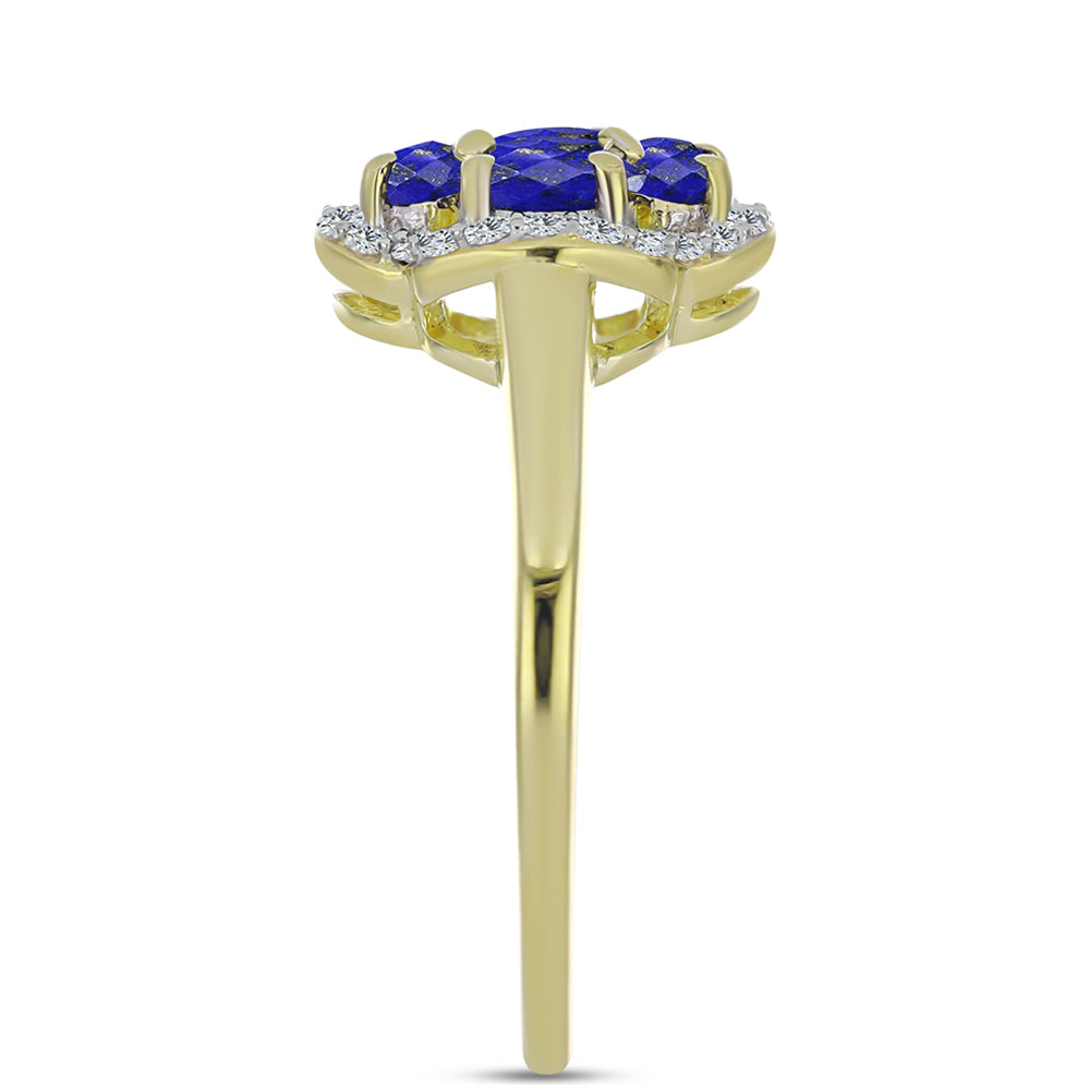 Pozlacené stříbro 925/1000 Prsten s Lapisem Lazuli a Bílým Topazem - Karátové číslo: 1.24. přibližná hmotnost: 3.06 gramů