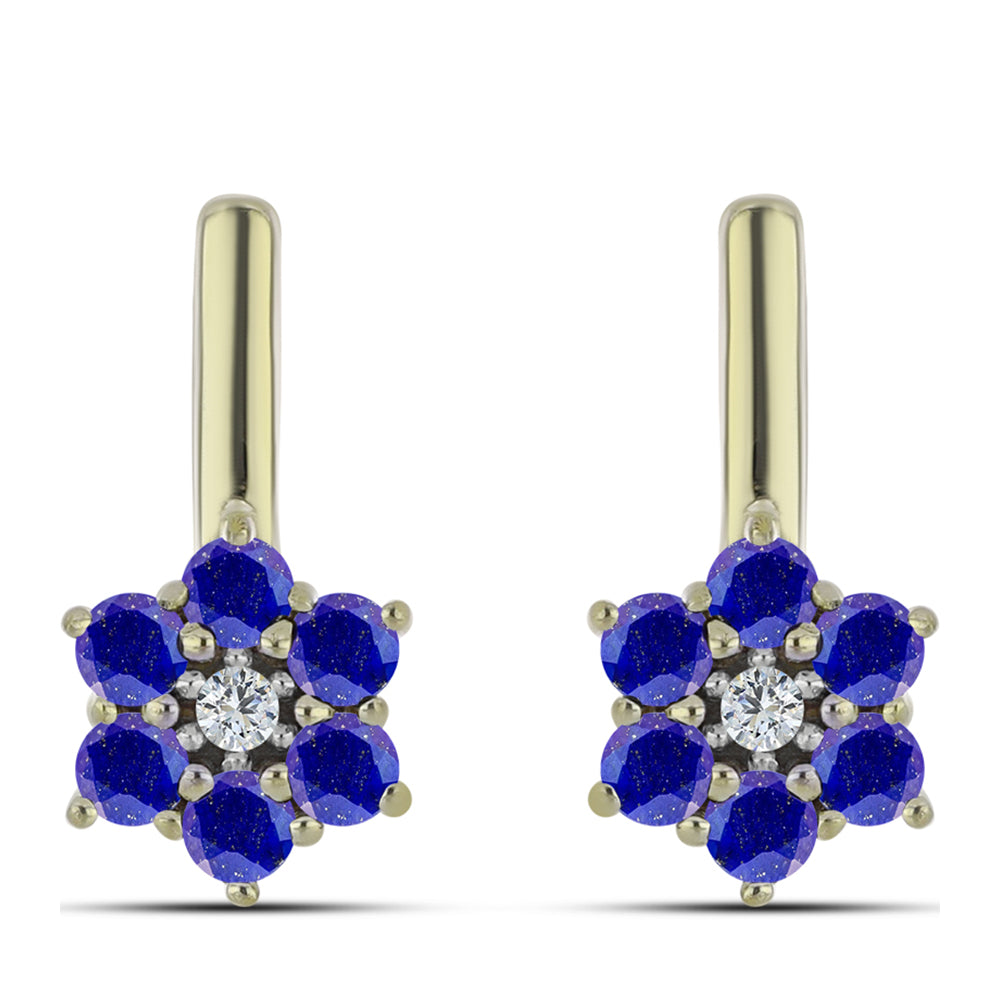 Pozlacené stříbro 925/1000 Náušnice s Lapisem Lazuli a Bílým Topazem - Karátové číslo: 0.64. přibližná hmotnost: 3.13 gramů