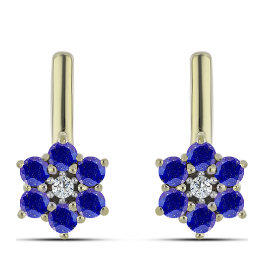 Pozlacené stříbro 925/1000 Náušnice s Lapisem Lazuli a Bílým Topazem - Karátové číslo: 0.64. přibližná hmotnost: 3.13 gramů