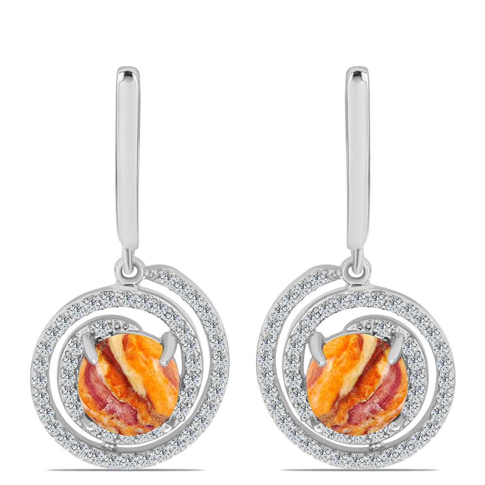 Stříbro 925/1000 - Náušnice s jaspisem (Lví tlapa) a Bílým Topazem - Karátové číslo: 5.04. přibližná hmotnost: 6.34 gramů