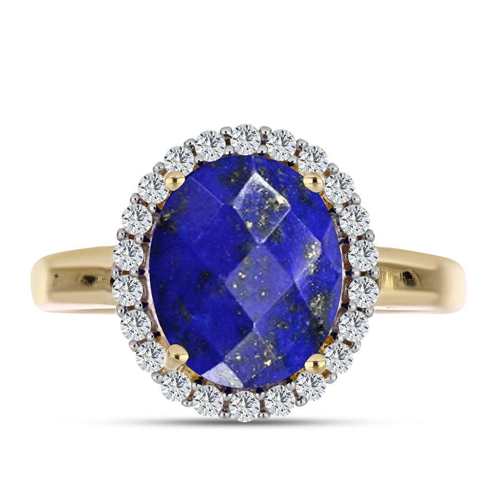 Pozlacený Stříbrný Prsten s Lapisem Lazuli a Bílým Topazem