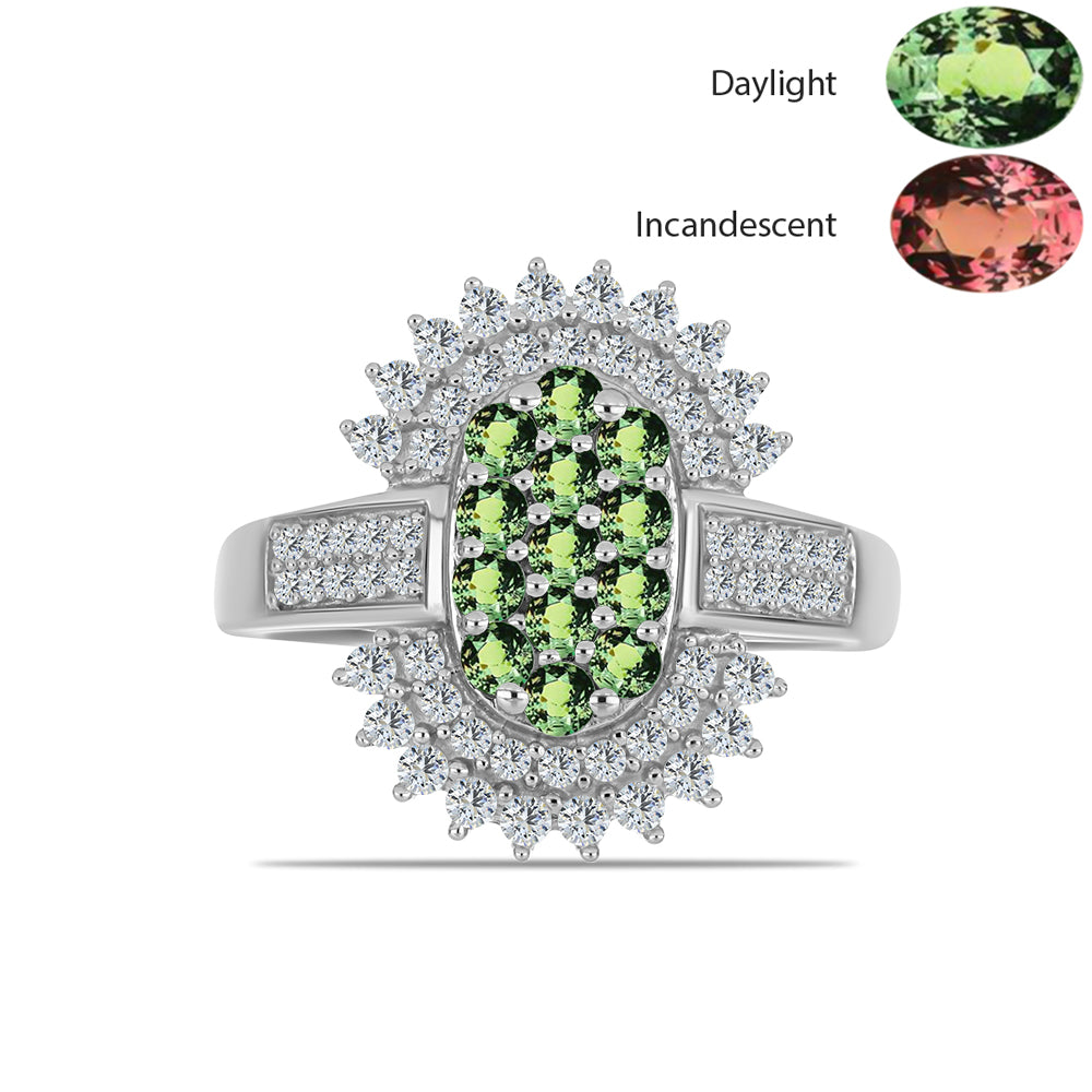 Stříbro 925/1000 - Prsten s Přírodním Alexandritem a Bílým Topazem - Karátové číslo: 1.3. přibližná hmotnost: 4.16 gramů 1 