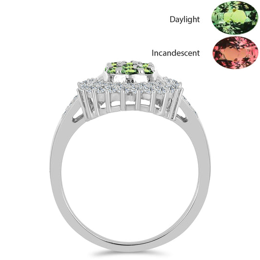 Stříbro 925/1000 - Prsten s Přírodním Alexandritem a Bílým Topazem - Karátové číslo: 1.3. přibližná hmotnost: 4.16 gramů