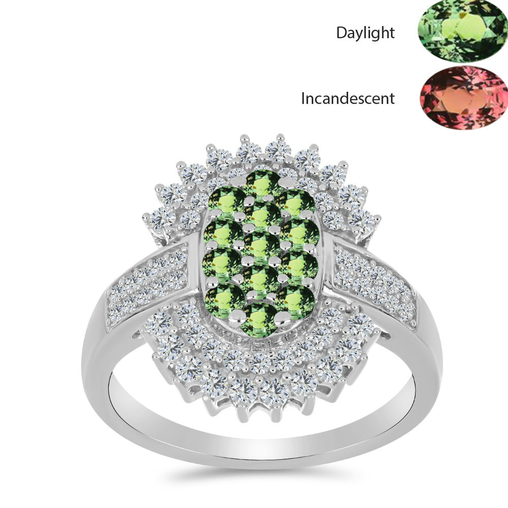 Stříbro 925/1000 - Prsten s Přírodním Alexandritem a Bílým Topazem - Karátové číslo: 1.3. přibližná hmotnost: 4.16 gramů 3 