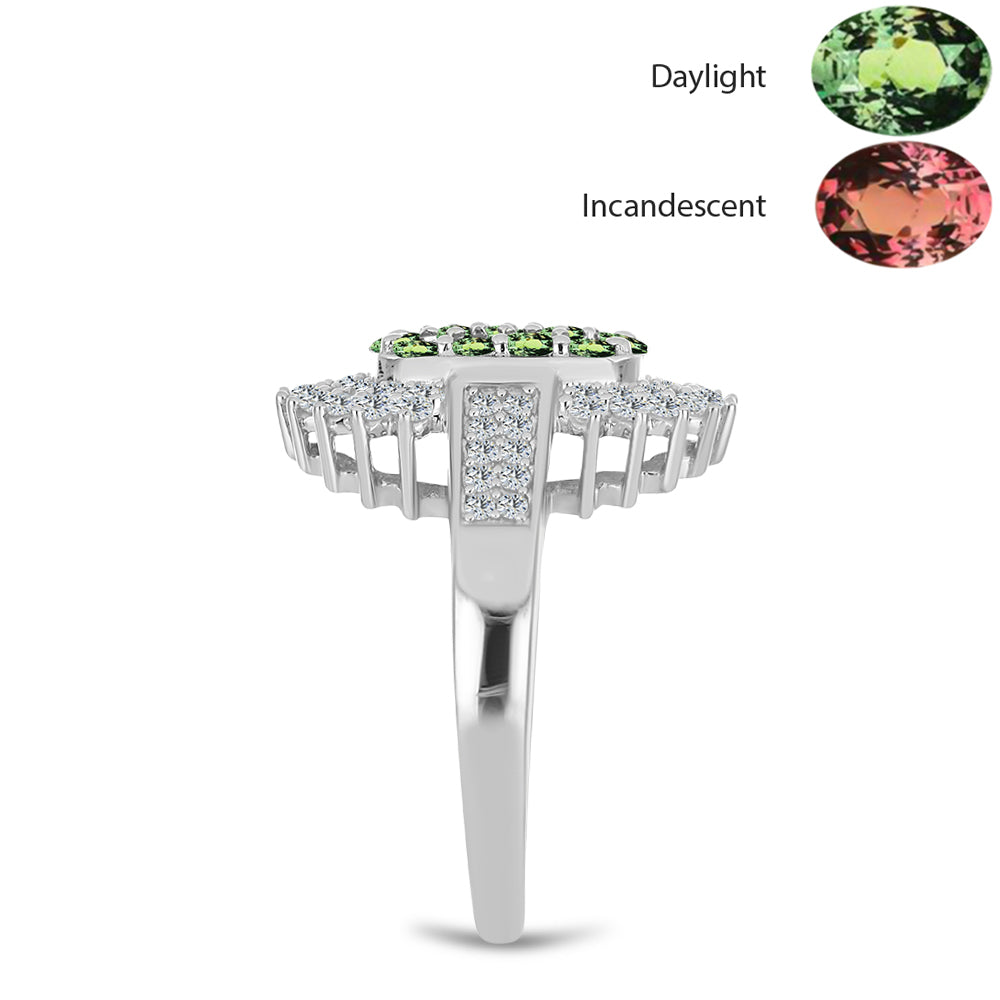 Stříbro 925/1000 - Prsten s Přírodním Alexandritem a Bílým Topazem - Karátové číslo: 1.3. přibližná hmotnost: 4.16 gramů 4 