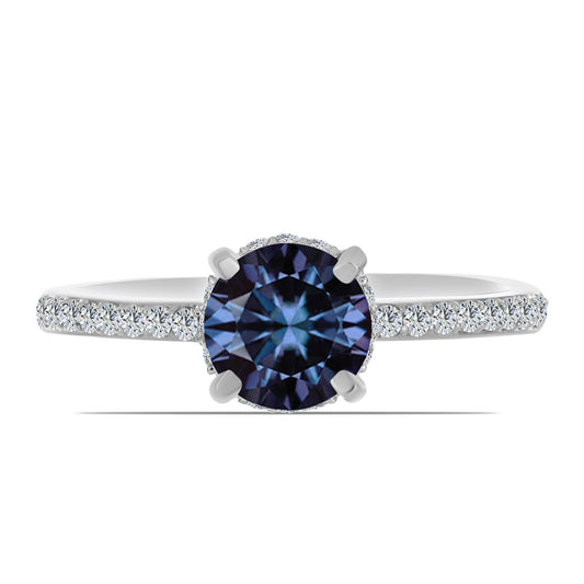 Stříbrný Prsten s "Císařský Fialový" Moissanitem a Bílým Topazem