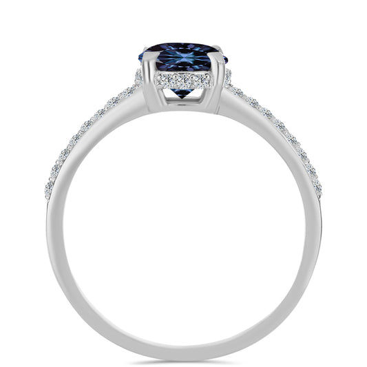 Stříbrný Prsten s "Císařský Fialový" Moissanitem a Bílým Topazem