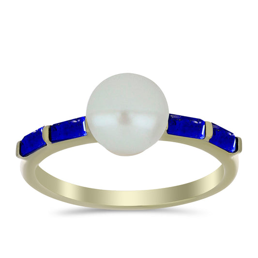 Pozlacený Stříbrný Prsten s Lapisem Lazuli a Bílou Sladkovodní Perlou