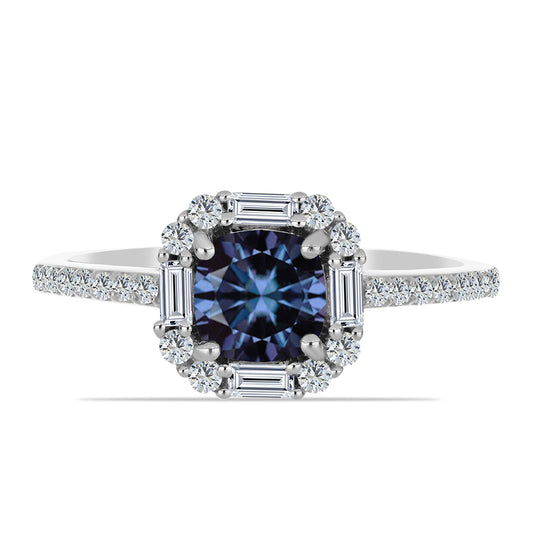 Stříbrný Prsten s "Císařský Fialový" Moissanitem a Bílým Zirkonem