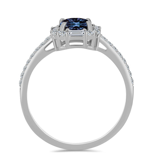 Stříbrný Prsten s "Císařský Fialový" Moissanitem a Bílým Zirkonem