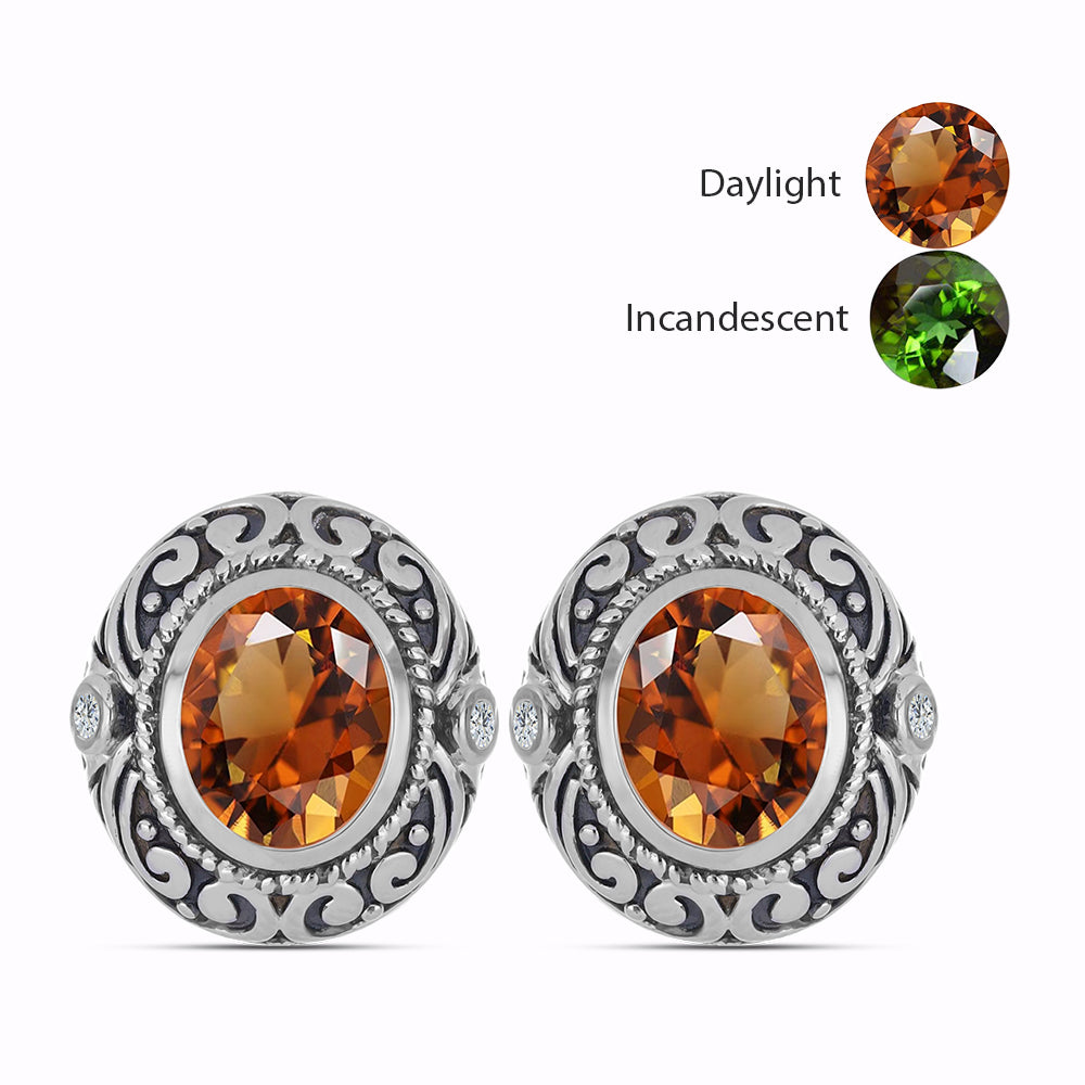 Stříbrné Náušnice s Certifikovaný Anatolským zultanitem pěstovaný v laboratoři a Bílým Topazem