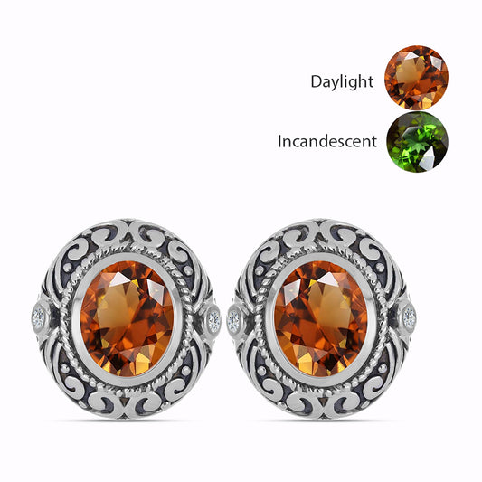 Stříbrné Náušnice s Certifikovaný Anatolským zultanitem pěstovaný v laboratoři a Bílým Topazem