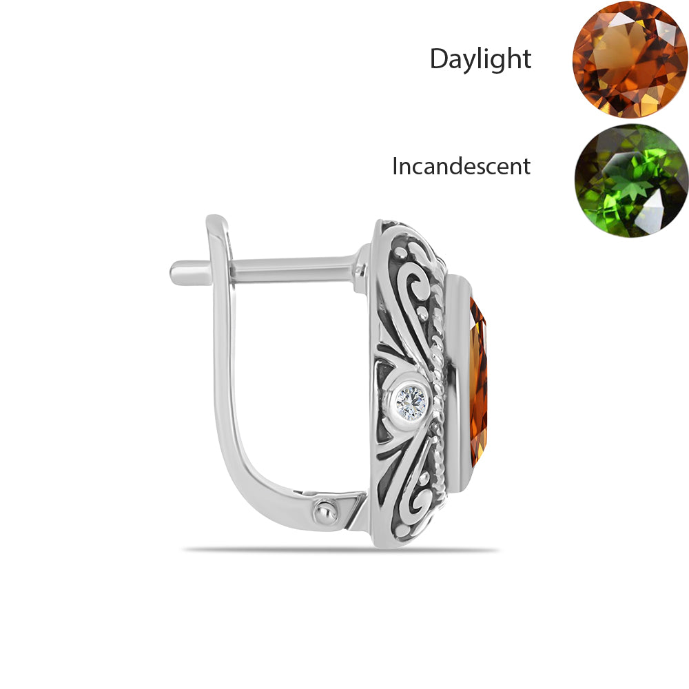 Stříbrné Náušnice s Certifikovaný Anatolským zultanitem pěstovaný v laboratoři a Bílým Topazem