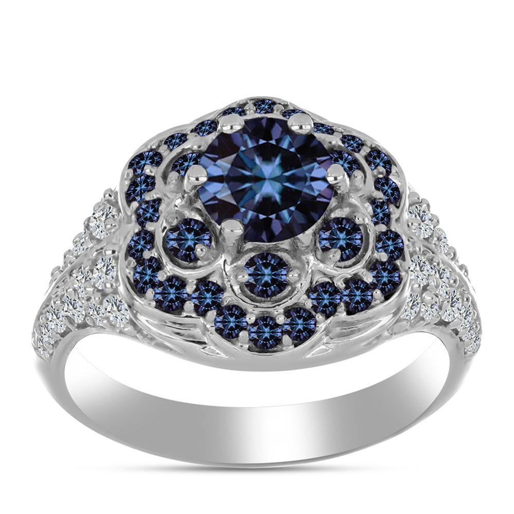 Stříbrný Prsten s "Císařský Fialový" Moissanitem a Bílým Topazem 1 