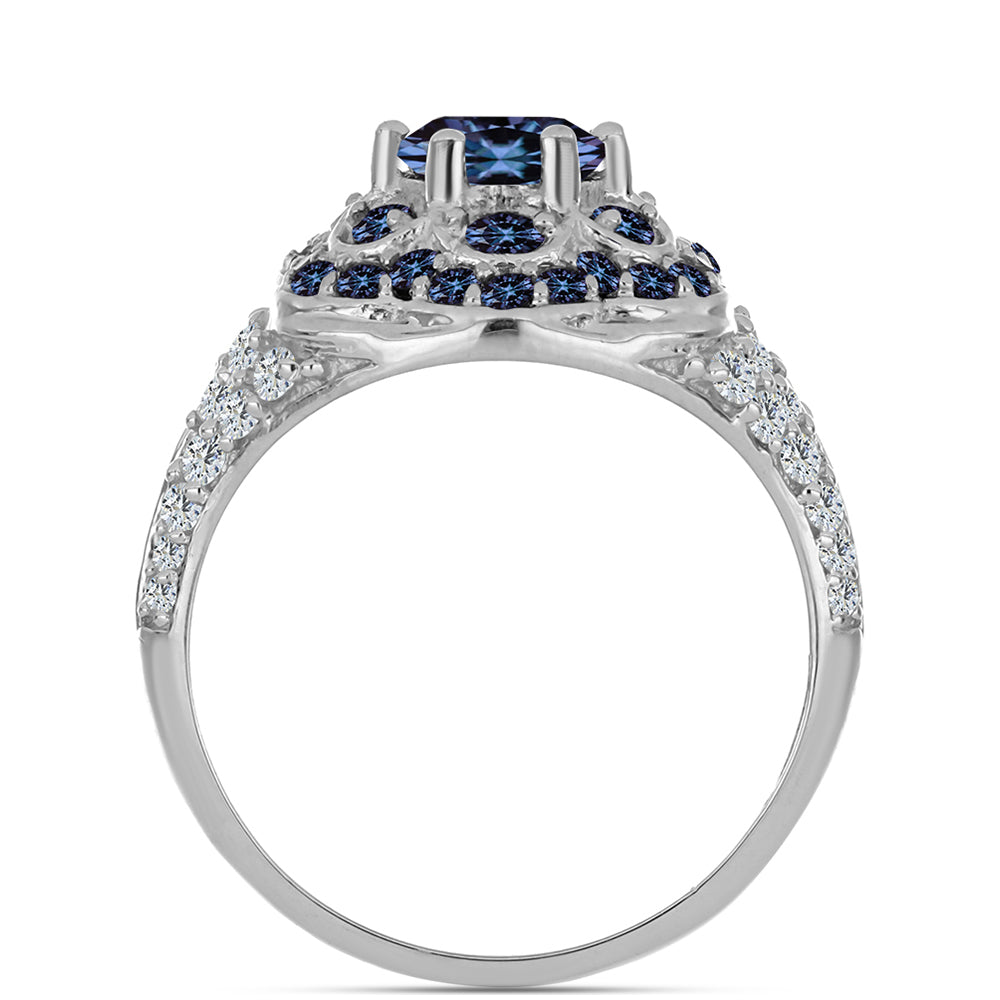 Stříbrný Prsten s "Císařský Fialový" Moissanitem a Bílým Topazem 2 