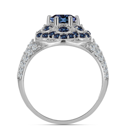 Stříbrný Prsten s "Císařský Fialový" Moissanitem a Bílým Topazem