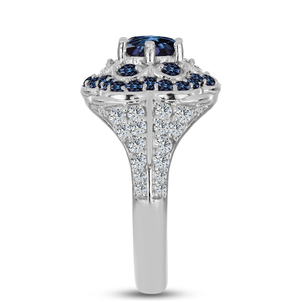 Stříbrný Prsten s "Císařský Fialový" Moissanitem a Bílým Topazem 3 