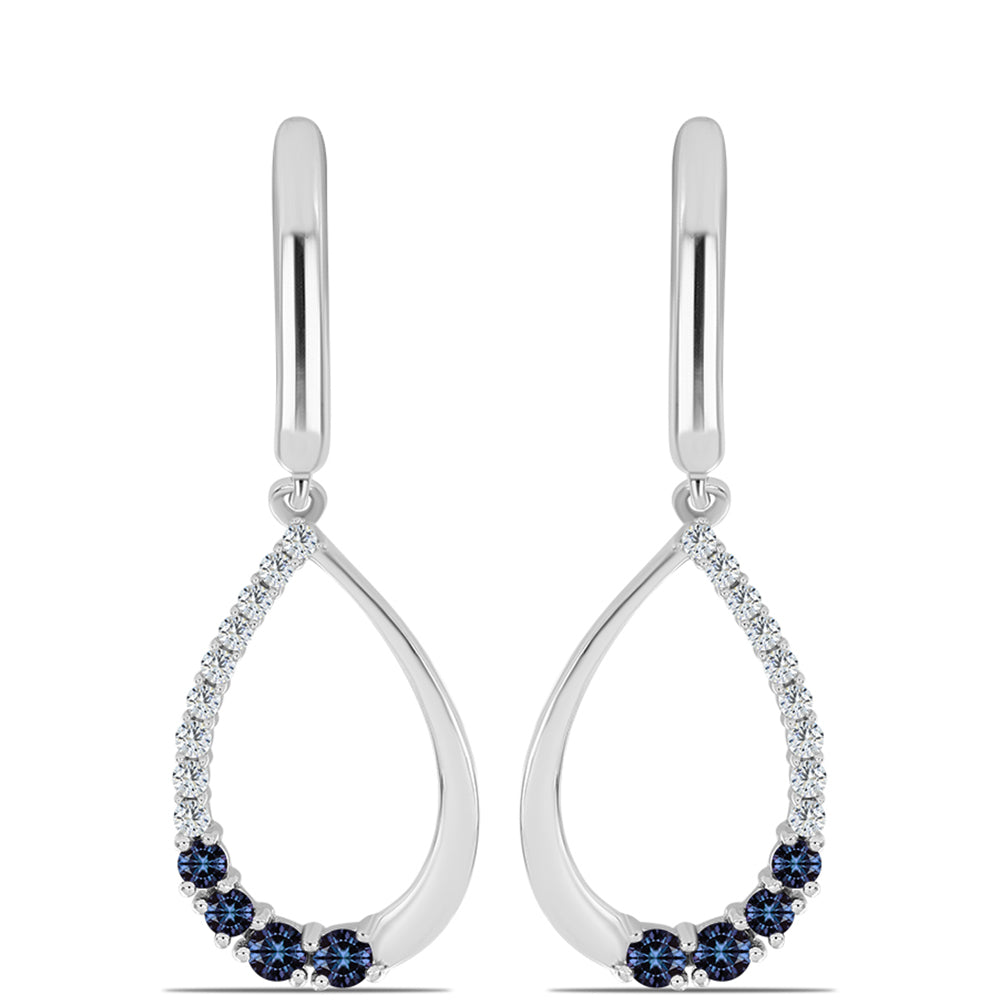 Stříbro 925/1000 Náušnice s "Císařský Fialový" Moissanitem a Bílým Topazem - Karátové číslo: 0.68. přibližná hmotnost: 4.29 gramů