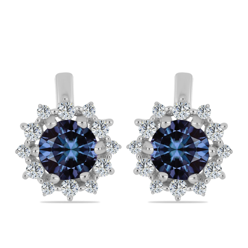 Stříbrné Náušnice s "Císařský Fialový" Moissanitem a Bílým Topazem